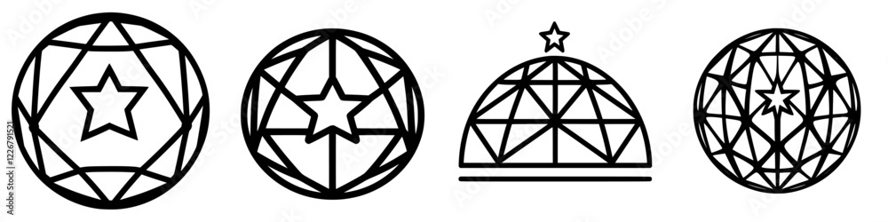 Unique geometric designs featuring stars in various shapes and configurations displayed in a modern style Unique geometric designs featuring stars in various shapes and configurations displayed in a modern style