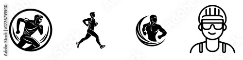 Dynamic running and fitness icons representing athleticism and health in an energetic design context