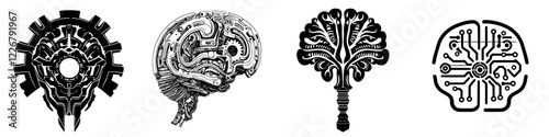 Exploring the connection between technology and nature in intricate black and white designs