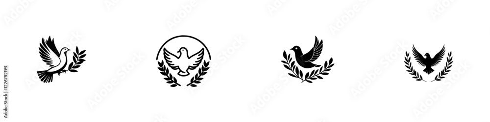 Creative collection of bird designs with olive branches for peace and harmony themes Creative collection of bird designs with olive branches for peace and harmony themes