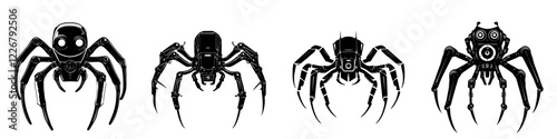 Various abstract spider designs featuring distinct features and shapes on a white background