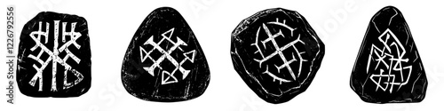 Ancient stones with intricate carvings showcasing historical symbols and designs from a bygone era