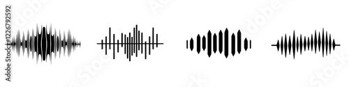 Sound wave patterns displayed in varying shapes and forms for visual representation of audio frequency and amplitude analysis