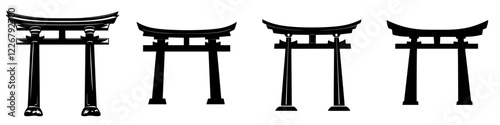 Variety of traditional Japanese torii gates representing cultural significance and architectural styles through different forms