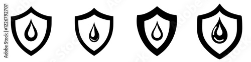 Water droplet shield icons representing fluid protection and safety in design