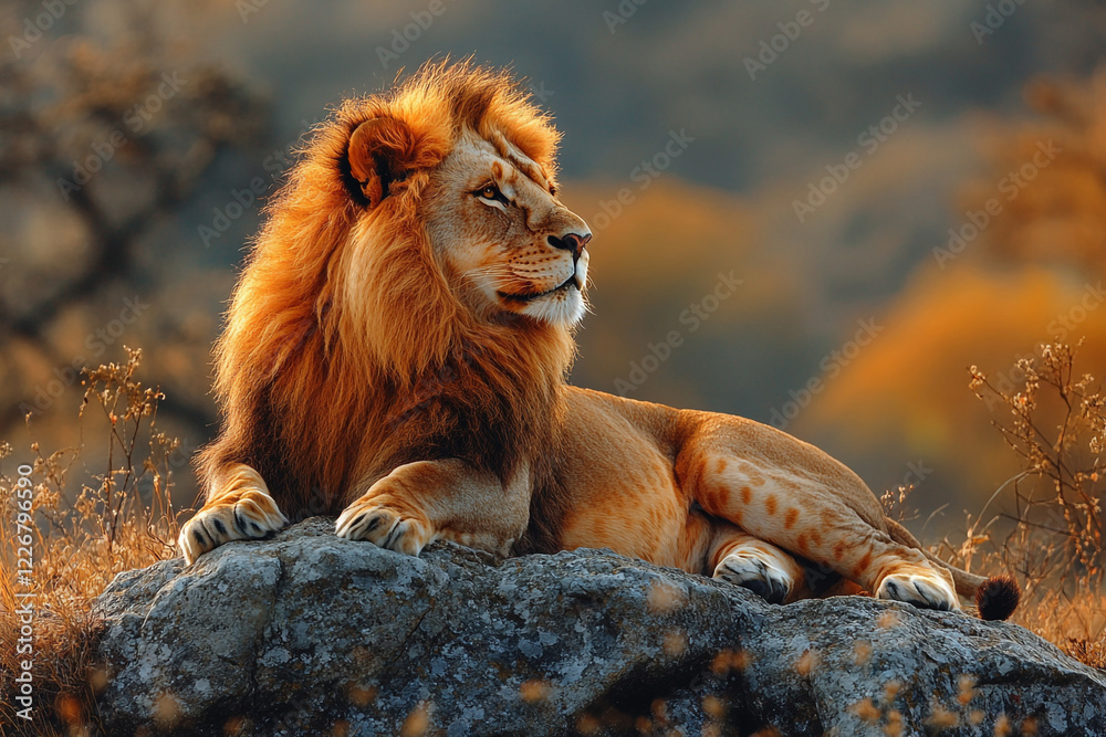 Obraz premium Majestic African Lion Resting on a Rock