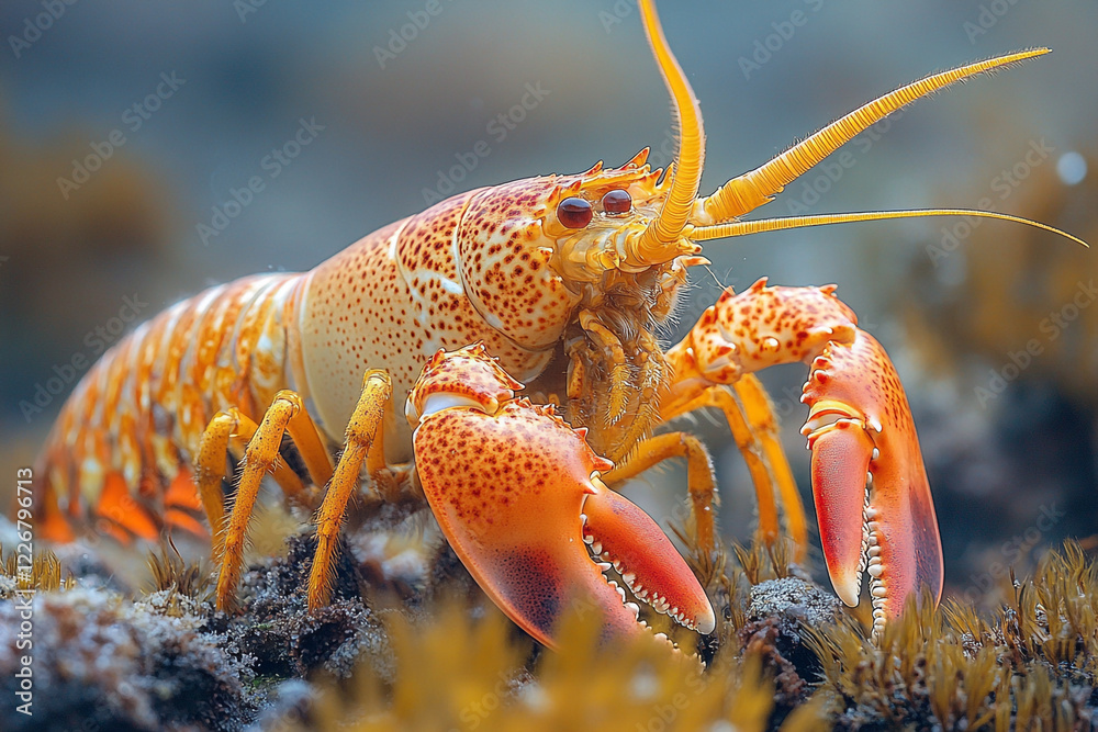Vivid Orange Lobster in Coastal Habitat Vivid Orange Lobster in Coastal Habitat