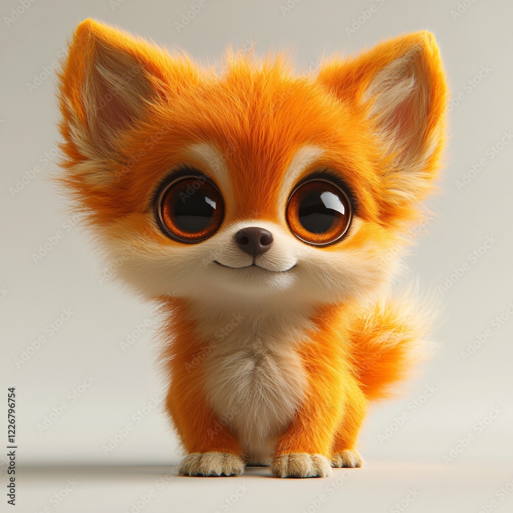 Obraz premium Adorable Orange Fluffy Cartoon Puppy Dog with Big Eyes Cute Pet Animal