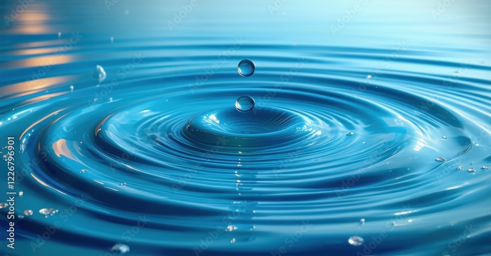 Single drop of water creating ripples expanding across an entire ocean. Symbolizing impact, connection, cause-and-effect, and unity through fluid motion and energy Single drop of water creating ripples expanding across an entire ocean. Symbolizing impact, connection, cause-and-effect, and unity through fluid motion and energy