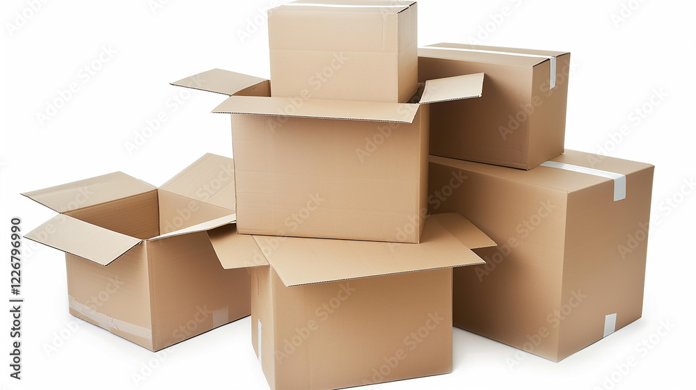 empty cardboard boxes on a white corrugated cardboard background, moving empty cardboard boxes on a white corrugated cardboard background, moving