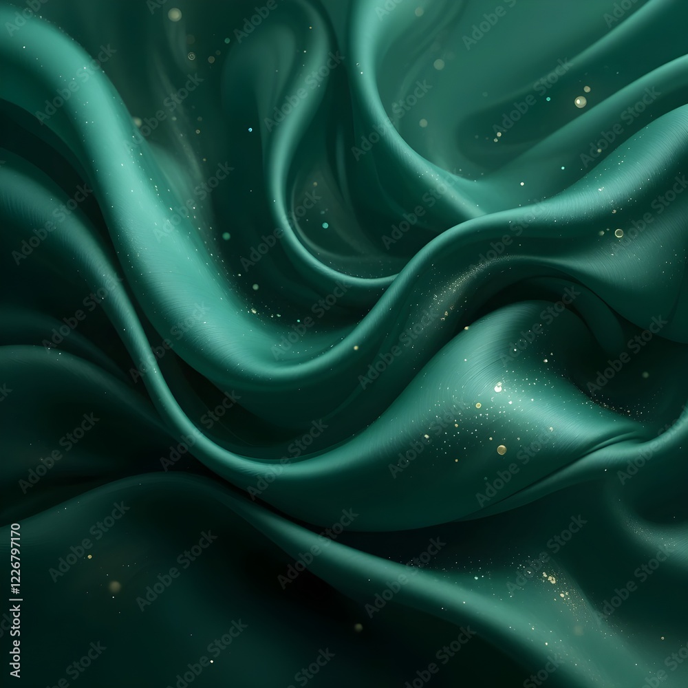 Fototapeta premium Fondo abstracto verde oscuro y jade. Ondas de raso de seda con sutil efecto brillante. Elegante y místico.