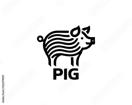 Pig silhouette logo design icon vector illustration. Black color pig logo template