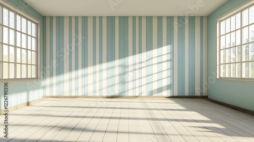 Wallpaper Mural Empty Room with Striped Walls and Wooden Floor Torontodigital.ca