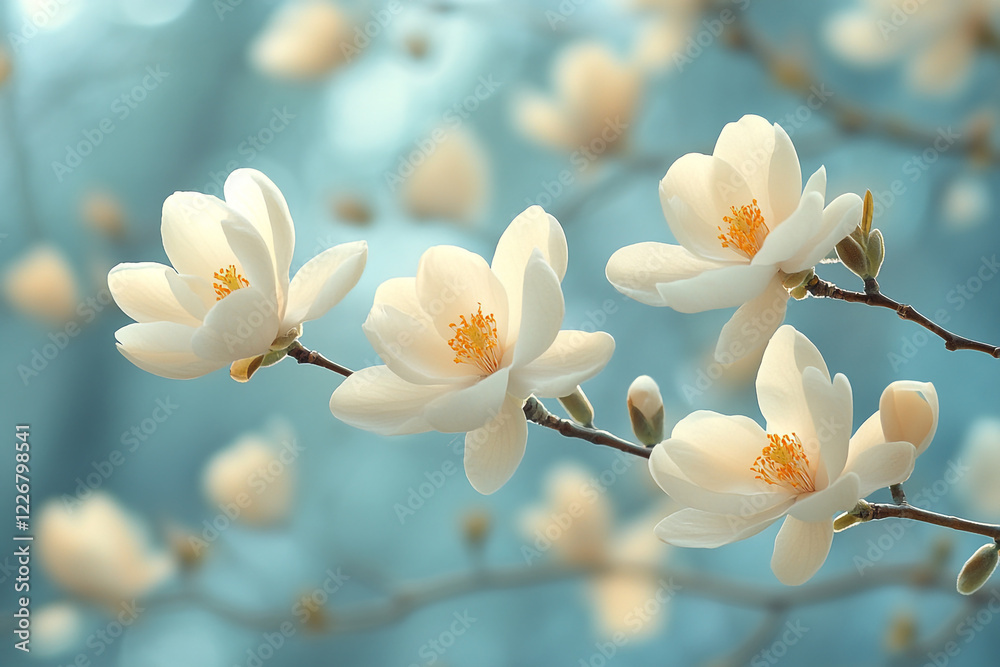Obraz premium Delicate White Magnolia Blossoms Branching Out