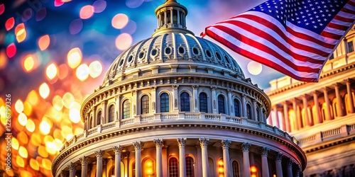 US Capitol Dome Macro with American Flag - Generative AI Art