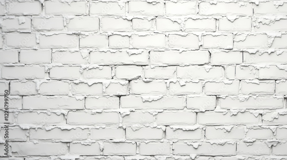 Fototapeta premium Weathered White Brick Wall with Peeling Paint and Rough Textures