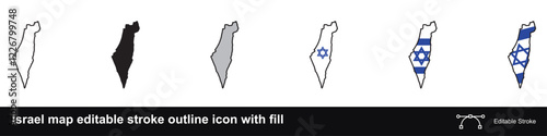 Israel map editable stroke outline icon with fill