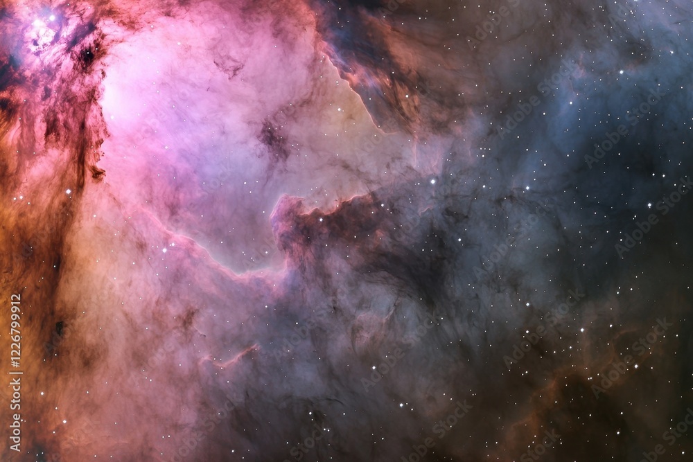 Fototapeta premium Space Nebula Gradient: A colorful nebula in space with colors transitioning from vibrant pinks and purples to deep blues and blacks. 