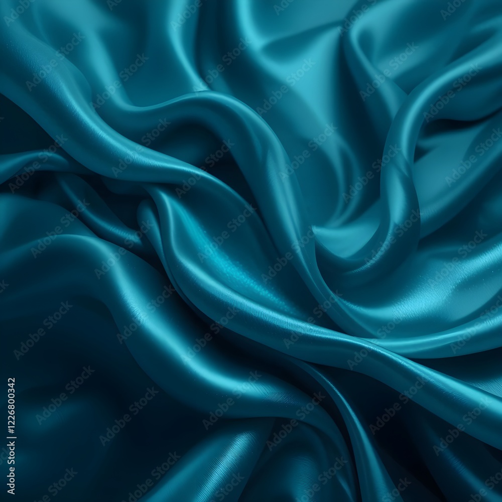 custom made wallpaper toronto digitalDegradado verde azulado profundo y azul océano. Textura suave de seda con brillo resplandeciente. Pliegues de cortinas que fluyen en forma de ondas