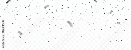 Falling shiny silver confetti and ribbons celebration party design element