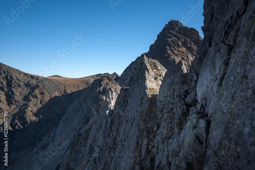 Landscape of the High Tatras. The most difficult high-mountain trail in Poland, Orla Perć.
