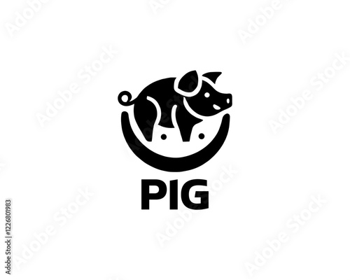 Pig silhouette logo design icon vector illustration. Black color pig logo template