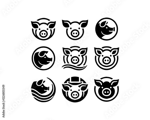 Set of Pig logo design icon vector illustration.
