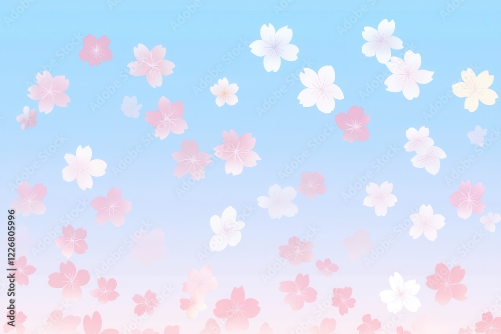 Spring Blossoms Gradient: Cherry blossoms transitioning from deep pink at the base to pale pink at the tips against a blue sky Spring Blossoms Gradient: Cherry blossoms transitioning from deep pink at the base to pale pink at the tips against a blue sky
