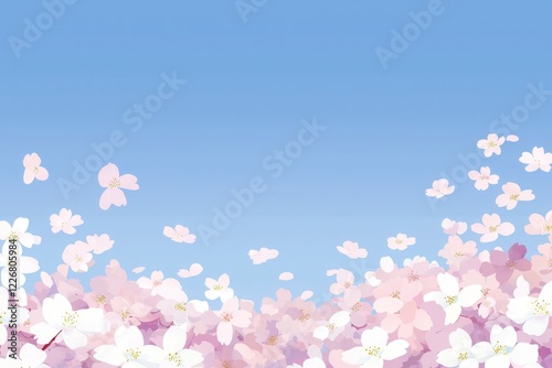 Spring Blossoms Gradient: Cherry blossoms transitioning from deep pink at the base to pale pink at the tips against a blue sky photo