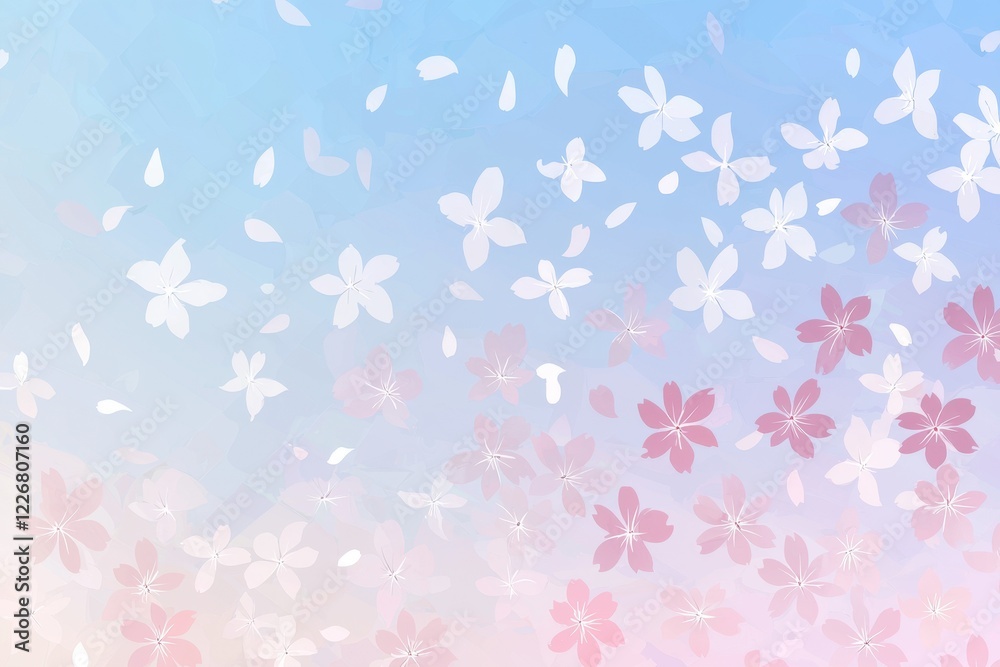 Spring Blossoms Gradient: Cherry blossoms transitioning from deep pink at the base to pale pink at the tips against a blue sky Spring Blossoms Gradient: Cherry blossoms transitioning from deep pink at the base to pale pink at the tips against a blue sky