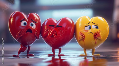 Anemia, kidney failure and liver damage diseases. Cartoon sick body organs characters, sad unhealthy liver, kidney, heart, stomach and lungs, brain and blood vector personages. Health care, medicine