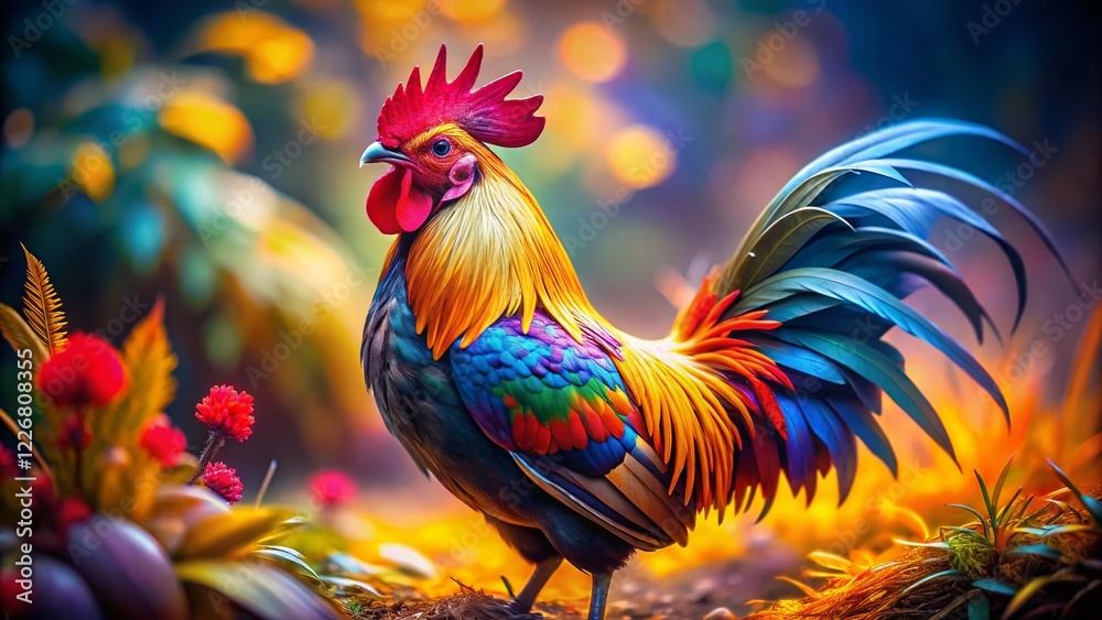 Fototapeta premium Vibrant Rooster, Tilt-Shift Art, Creativity, Vitality