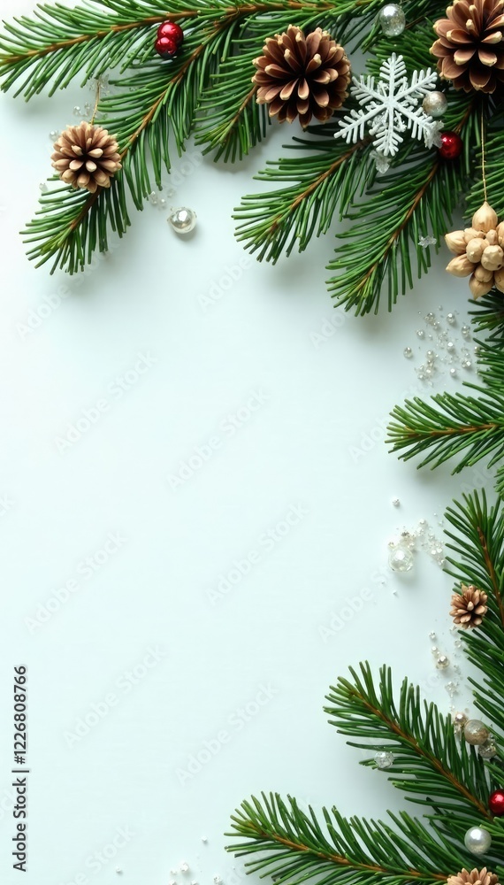 custom made wallpaper toronto digitalDecorative fir tree branch with snowflakes and garlands, pinecones, festive garlands