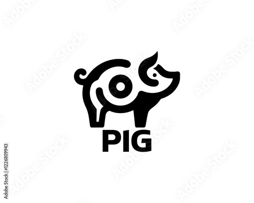 Pig silhouette logo design icon vector illustration. Black color pig logo template
