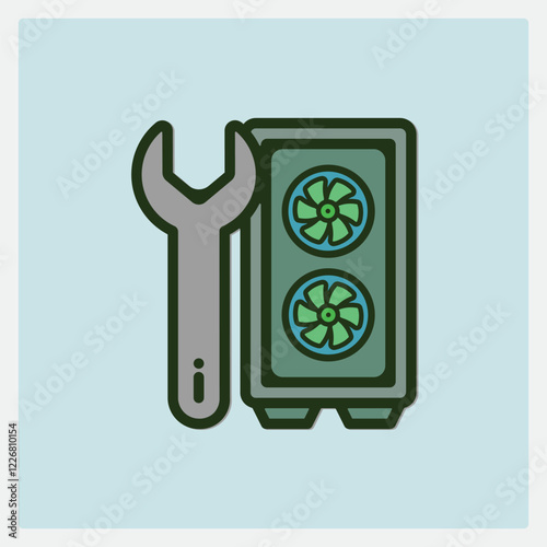 PC tower icon with wrench, a symbol for computer repair or upgrading services design