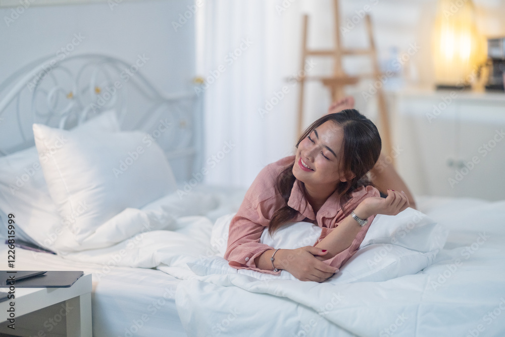 Relaxed Woman on Cozy Bed Relaxed Woman on Cozy Bed