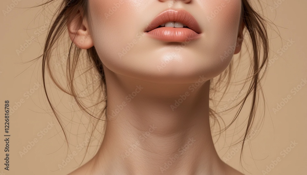 Subtle Beauty: Close-up portrait of a woman's face, emphasizing smooth, flawless skin and delicate features. A minimalist aesthetic for beauty and skincare promotions. Subtle Beauty: Close-up portrait of a woman's face, emphasizing smooth, flawless skin and delicate features. A minimalist aesthetic for beauty and skincare promotions.
