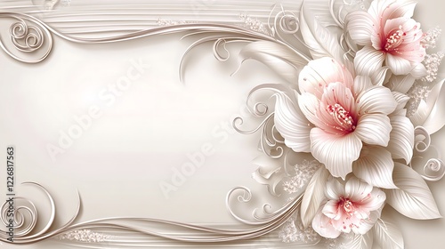 Elegant Cream Flowers and Ornate Swirls Design