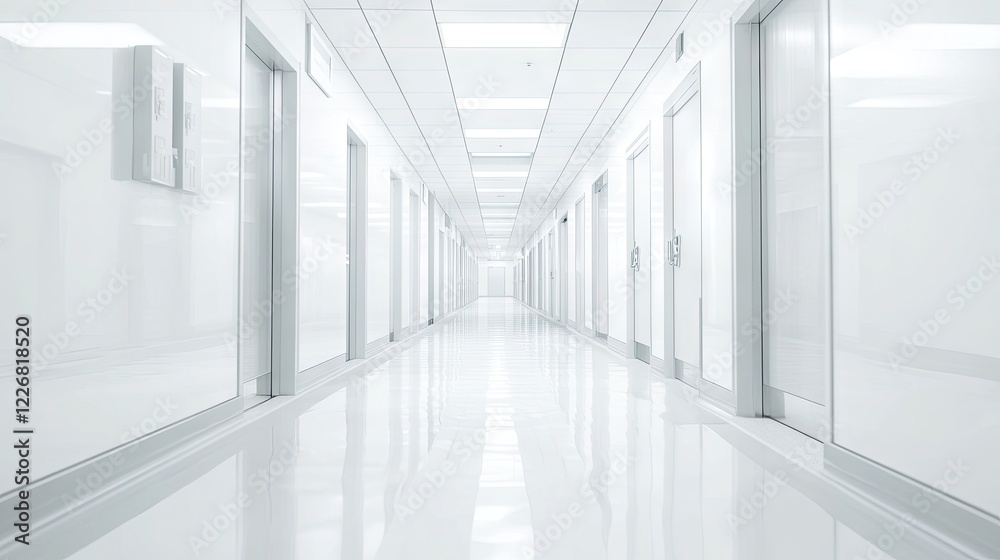 Obraz premium A hospital service elevator with antimicrobial flooring, bright white lighting, and an ultra-clean interior design