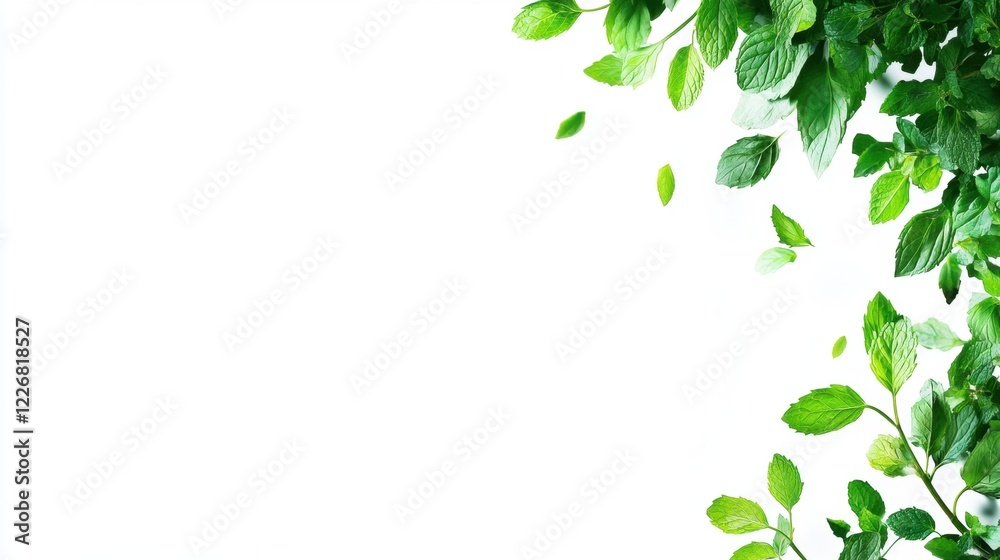 Fresh Green Leaves Frame on Bright White Background for Nature Design Fresh Green Leaves Frame on Bright White Background for Nature Design