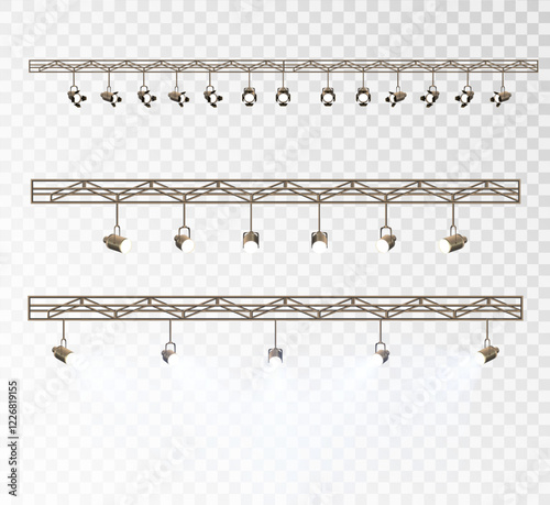 Stage Lighting Kit on Crossbar, Bright Light Source, Concert Lighting. Concert Lighting Spotlight.