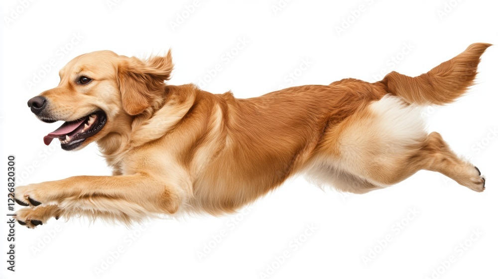 Energetic Golden Retriever Dog Leaping Joyfully in Studio Setting Energetic Golden Retriever Dog Leaping Joyfully in Studio Setting