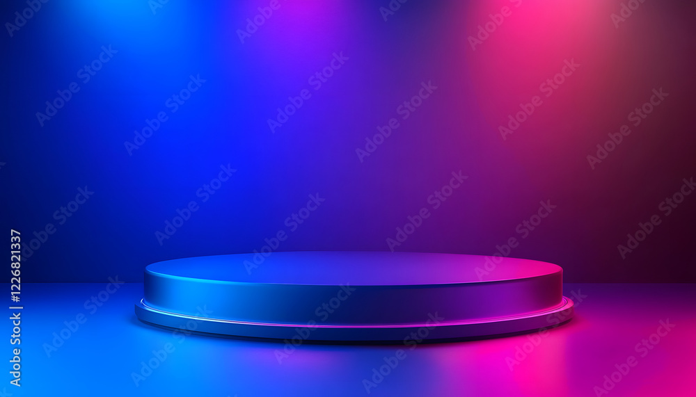 Blue Circular Platform Under Neon Lights Blue Circular Platform Under Neon Lights