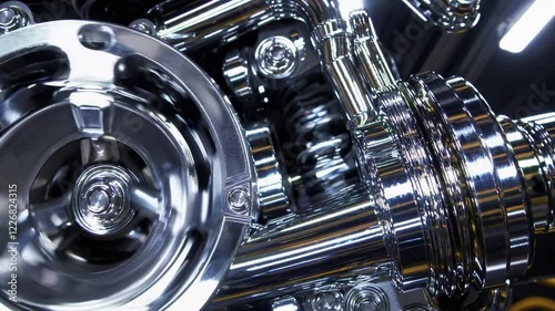 Close-up of a Gleaming Chrome Motorcycle Engine