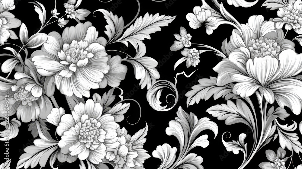 Damask seamless pattern for background design in white and black color. Vector version also available in gallery Damask seamless pattern for background design in white and black color. Vector version also available in gallery