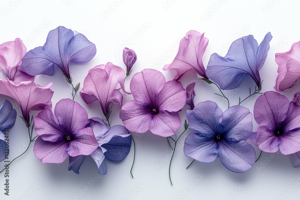 Obraz premium Delicate Purple and Blue Flowers Arranged in a Row