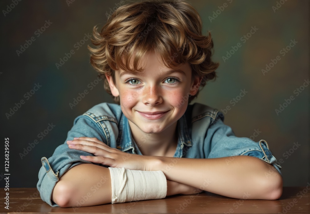 Portrait of a Boy with Bandage on Forearm Portrait of a Boy with Bandage on Forearm