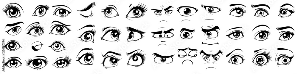 Various illustrations of eyes showcasing different expressions and emotions collected in a grid format for artistic exploration Various illustrations of eyes showcasing different expressions and emotions collected in a grid format for artistic exploration