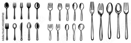 Collection of various cutlery displayed on a white background highlighting different utensils and their designs