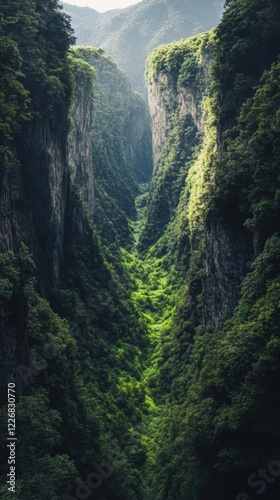 Serene Mountain Valley - Lush Green Canyon photo